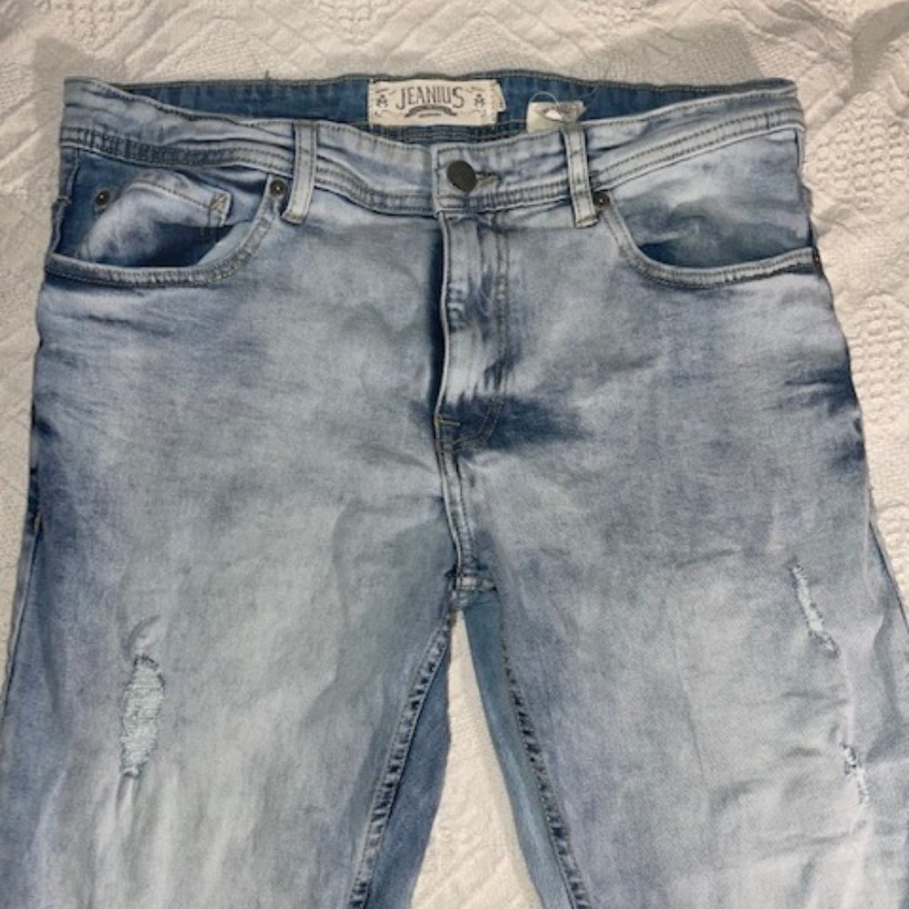 light blue/white jeans
